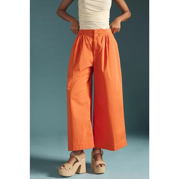 NWOT Anthropologie Maeve Slouchy Wide-Leg Trousers Size 0 Orange #8C452 - Picture 3 of 11